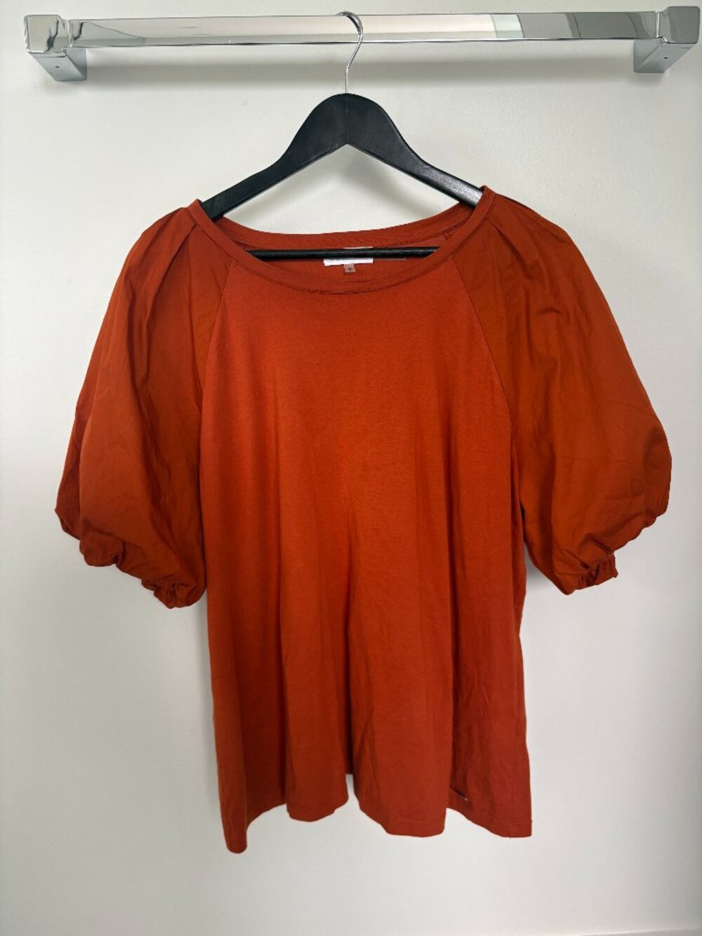 Calvin Klein Burnt Orange Mixed Media Puff Sleeve Top- XL size
